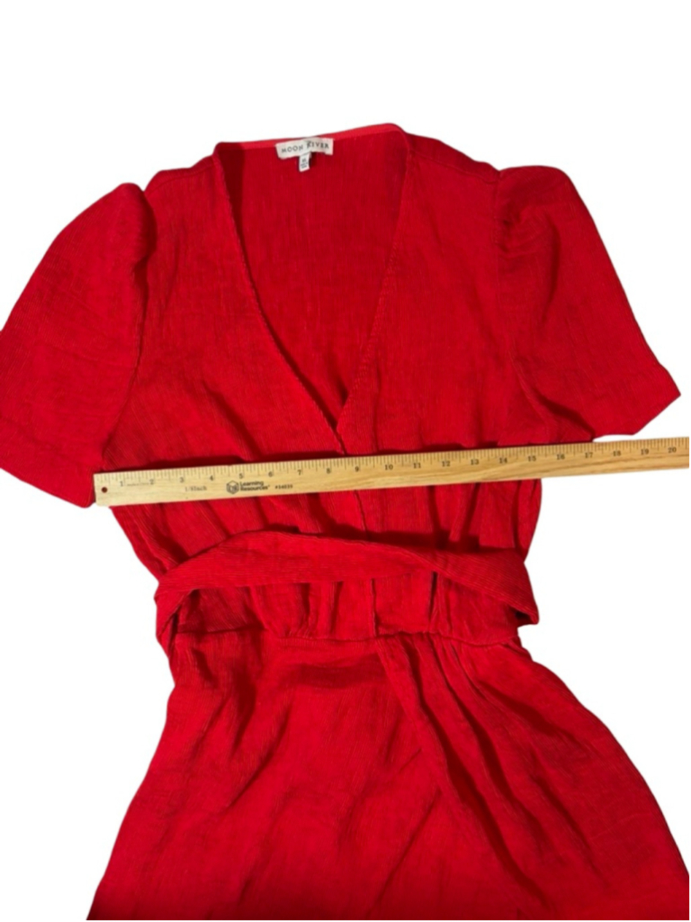 Moon River Red Wrap Mini Dress XL Puff Sleeve Belted Romantic Party - Picture 4 of 8